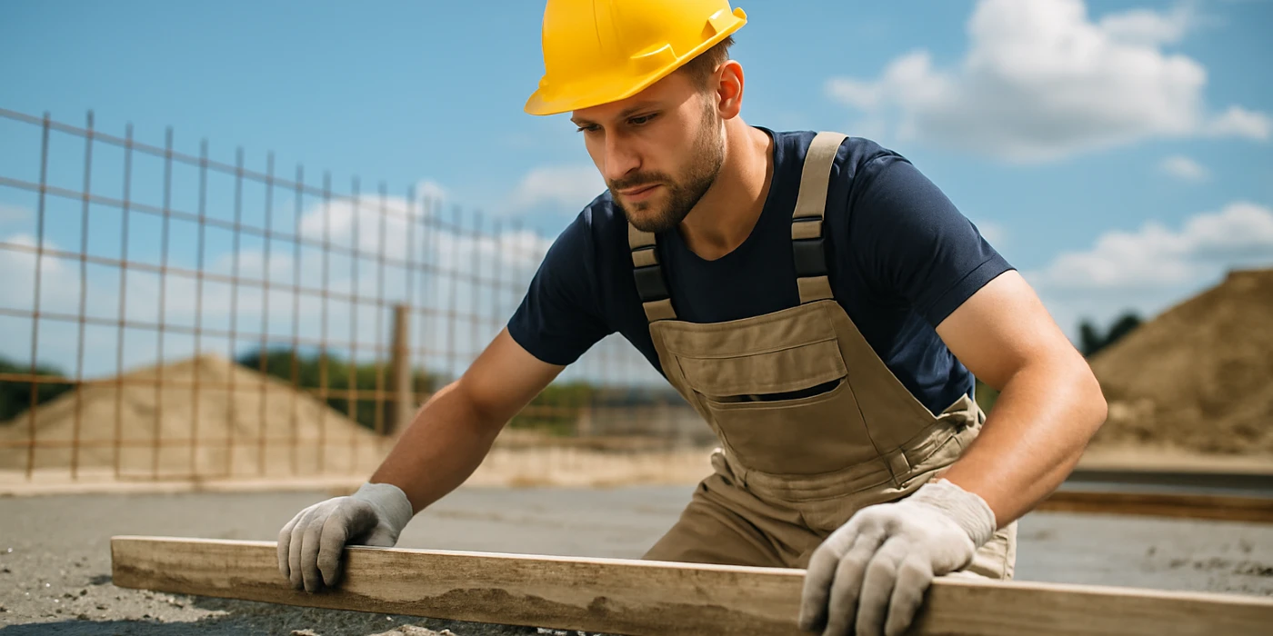 a male concrete worker spreading fresh cement on rebared ground from ES Concrete Solutions in Austin, TX - Austin TX