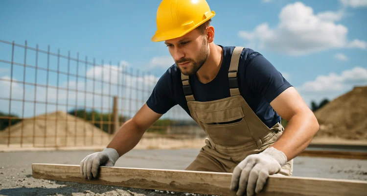 a male concrete worker spreading fresh cement on rebared ground from ES Concrete Solutions in Austin, TX - Austin TX