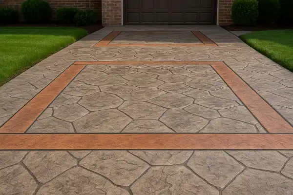 a brand new finished stamped concrete patio from ES Concrete Solutions in Austin, TX - Austin TX