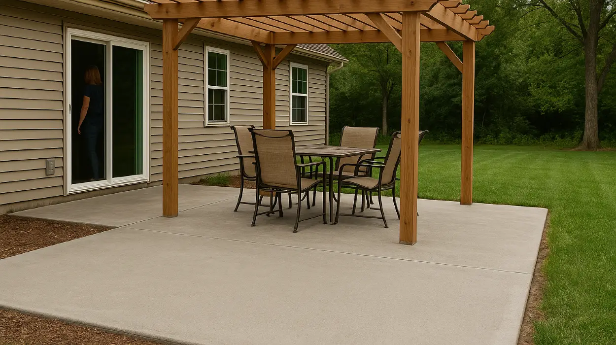 a concrete patio with a pergola from ES Concrete Solutions in Cedar Park, TX - Cedar Park TX
