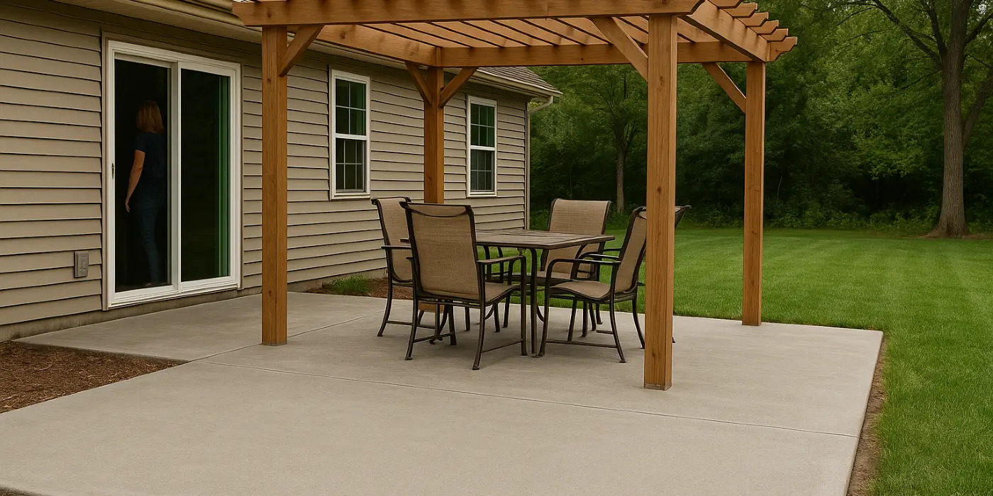 a concrete patio with a pergola from ES Concrete Solutions in Cedar Park, TX - Cedar Park TX