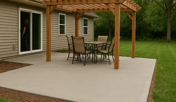 a concrete patio with a pergola from ES Concrete Solutions in Cedar Park, TX - Cedar Park TX