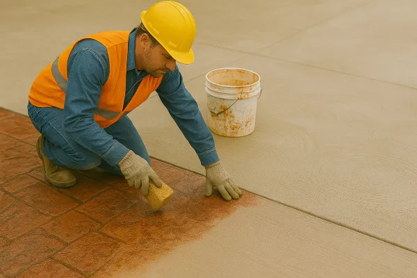 a male worker working on a concrete stamped project from ES Concrete Solutions in Cedar Park, TX - Cedar Park TX