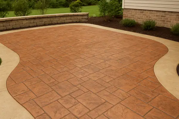 a brand new stamped concrete patio finished from ES Concrete Solutions in Cedar Park, TX - Cedar Park TX