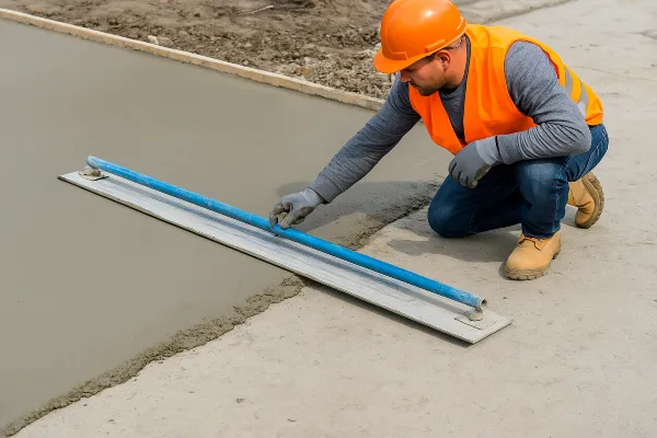 a male worker smoothing a fresh concrete slab from ES Concrete Solutions in Cedar Park, TX - Cedar Park TX