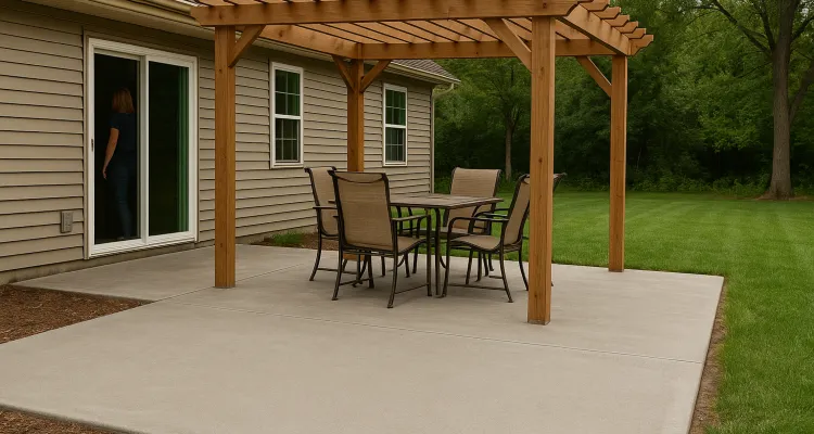 a concrete patio with a pergola from ES Concrete Solutions in Round Rock, TX - Commercial Concrete Repairs