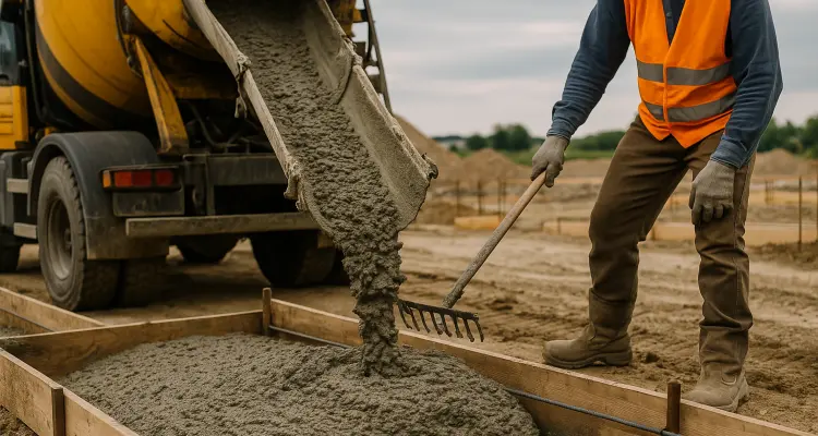 a concrete truck pouring cement on a concrete form from ES Concrete Solutions in Georgetown, TX - Georgetown TX
