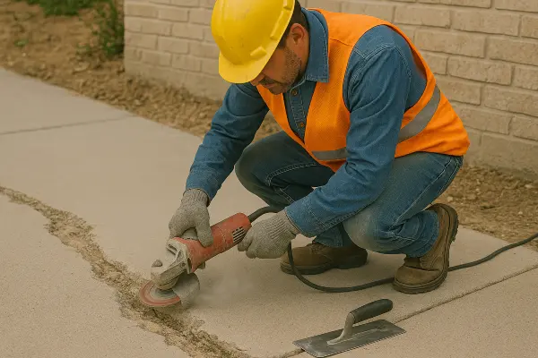 a male worker repairing a sidewalk from ES Concrete Solutions in Leander, TX - Leander TX
