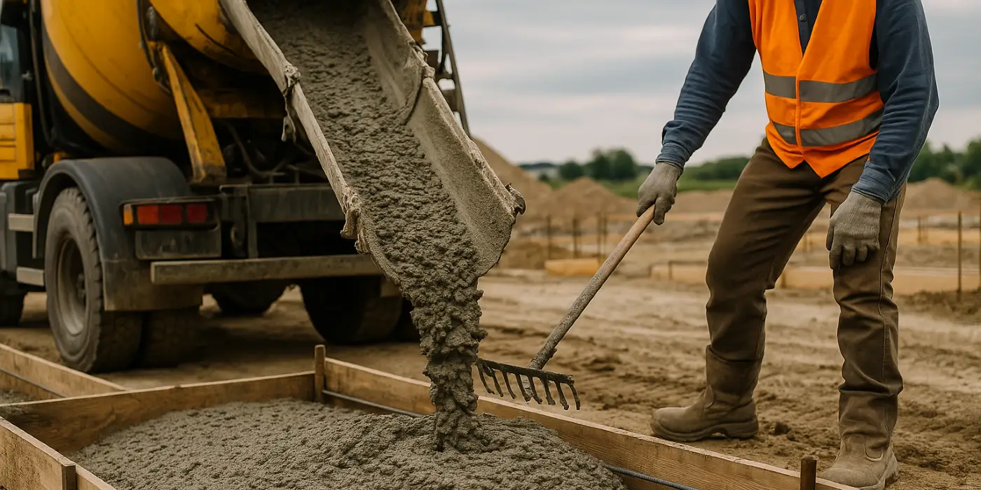 3 concrete contractors spreading concrete on the ground from ES Concrete Solutions in Round Rock, TX 